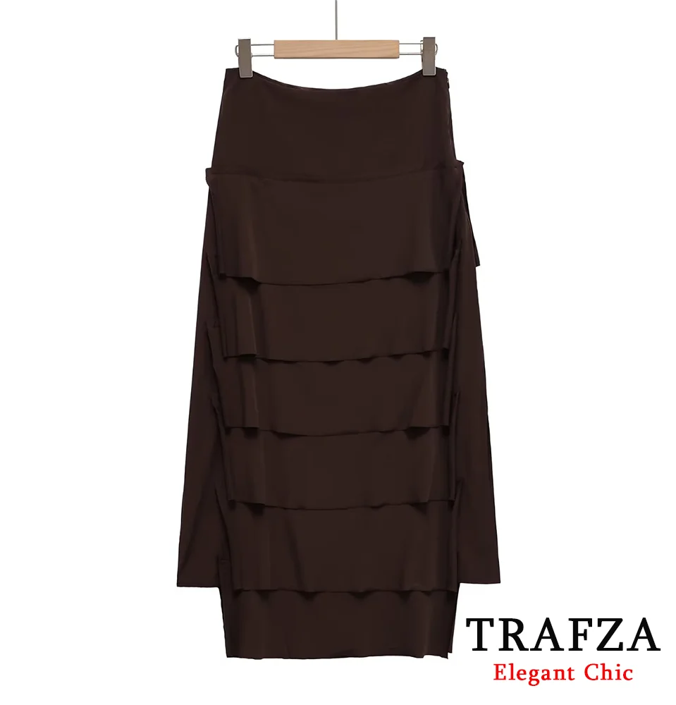 TRAFZA винтажные женские многослойные юбки, глубокие кофейные минималистичные юбки-миди, весна-лето 2022, модная романтическая элегантная женская юбка 
TRAFZA винтажные женские многослойные юбки, глубокие кофейные минималистичные юбки-миди, весна-лето 2022, модная романтическая элегантная женская юбка