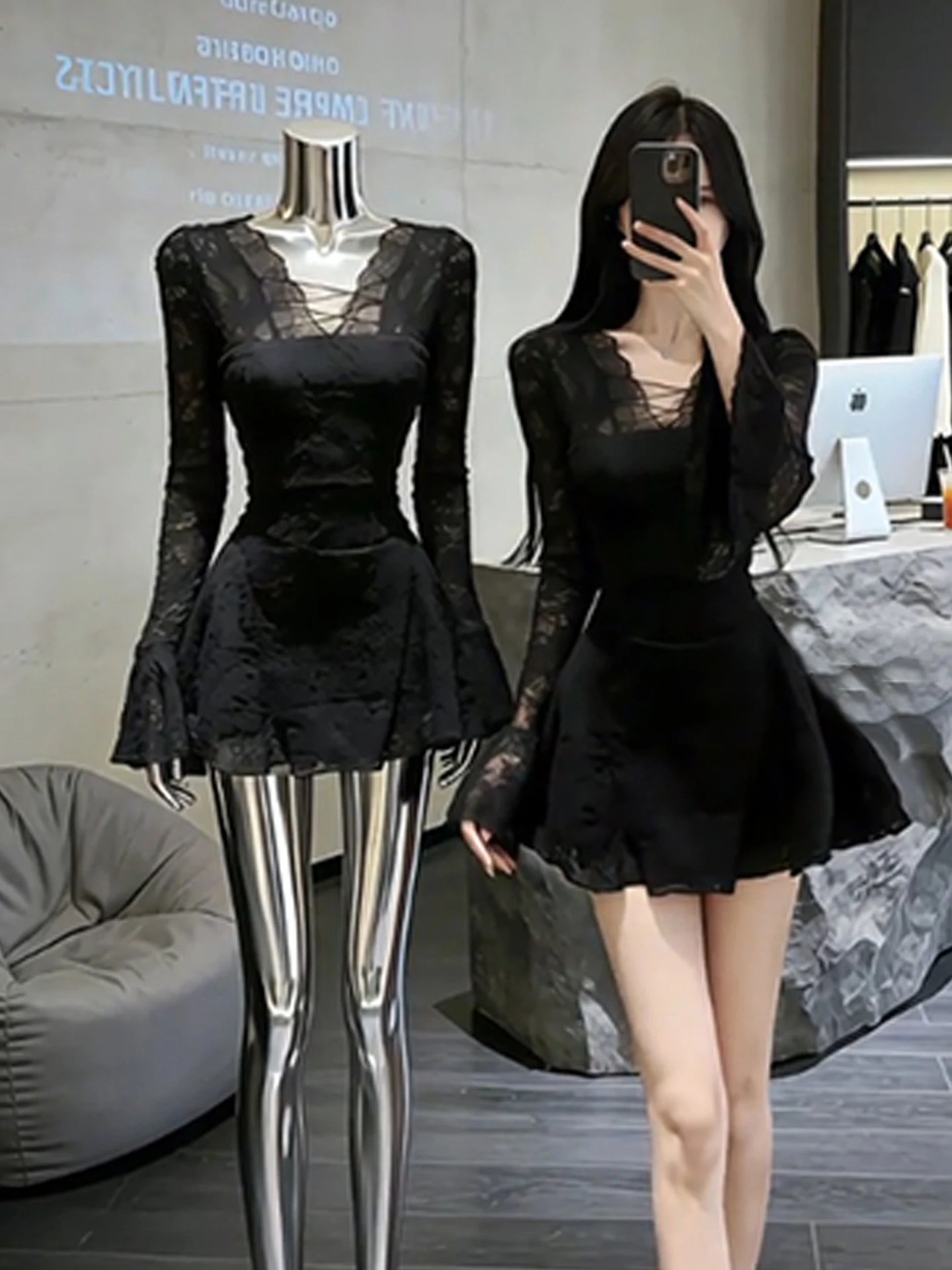 Hot Girl Bla Lace Splice V-ne Dr Women's Early Autumn Winter New Pure Desire Long Sve A-line Bodycon Skirt
Hot Girl Bla Lace Splice V-ne Dr Women's Early Autumn Winter New Pure Desire Long Sve A-line Bodycon Skirt