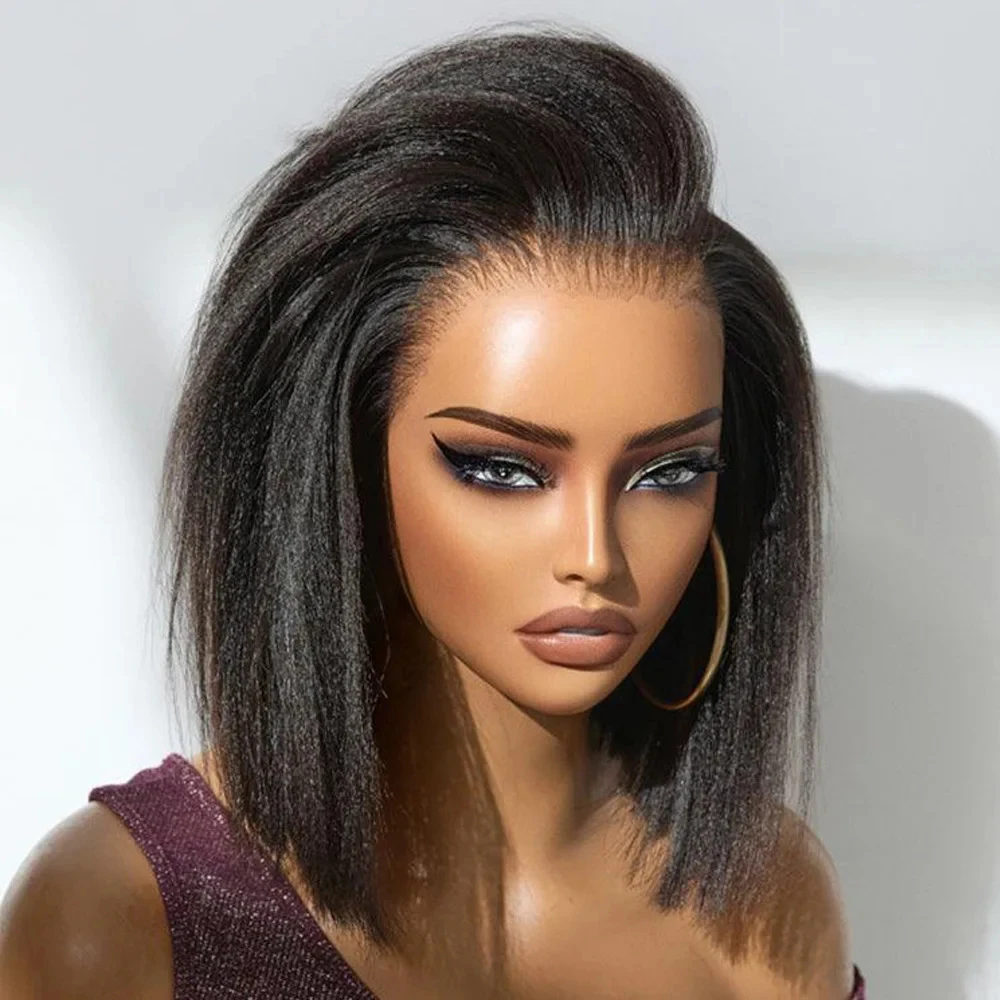 Glueless Short Bob Natural Black 180Density Synthetic Kinky Straight 13*4 Lace Front Wig For Women Babyhair PrePlucked Daily
Glueless Short Bob Natural Black 180Density Synthetic Kinky Straight 13*4 Lace Front Wig For Women Babyhair PrePlucked Daily