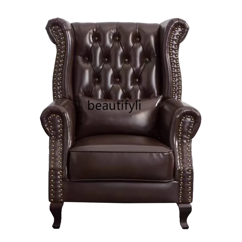 American Wingback Chair Retro Pull Buckle Leather Living Room Single Sofa Bedroom Leisure Couch
American Wingback Chair Retro Pull Buckle Leather Living Room Single Sofa Bedroom Leisure Couch