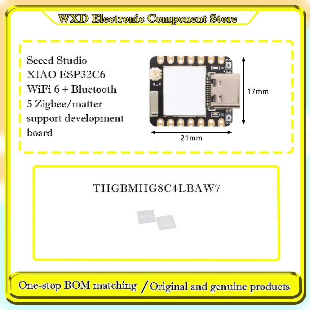 THGBMHG8C4LBAW7 Coccyx BAW7 32 ГБ ESP32C6 WiFi 6 + плата разработки с поддержкой Bluetooth 5
THGBMHG8C4LBAW7 Coccyx BAW7 32 ГБ ESP32C6 WiFi 6 + плата разработки с поддержкой Bluetooth 5