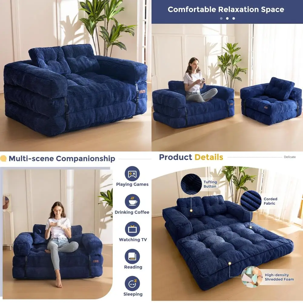 Convertible L-Shaped Sofa Bed with Pillow, Foldable Sleeper Couch for Portable Use
Convertible L-Shaped Sofa Bed with Pillow, Foldable Sleeper Couch for Portable Use