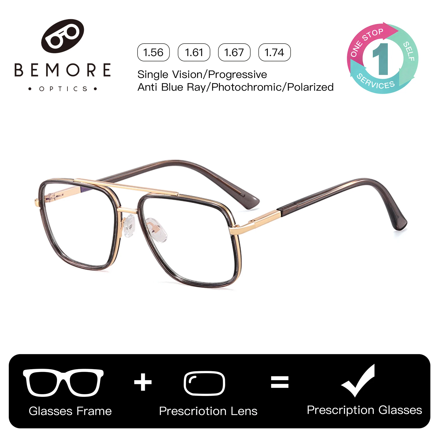 BEMORE Retro Pilot Metal Prescription Glasses Man Photochromic Anti Blue Light Optical Graduated Eyewear
BEMORE Retro Pilot Metal Prescription Glasses Man Photochromic Anti Blue Light Optical Graduated Eyewear