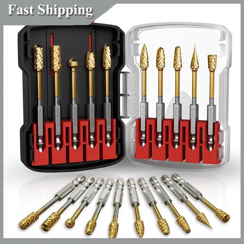 A91P 10PCS Titanium Gold Carbide Burr Set Die Grinder Bits For Metal, Wood, Stone For Electric Grinding Burr Set Die Grinder Bit
A91P 10PCS Titanium Gold Carbide Burr Set Die Grinder Bits For Metal, Wood, Stone For Electric Grinding Burr Set Die Grinder Bit