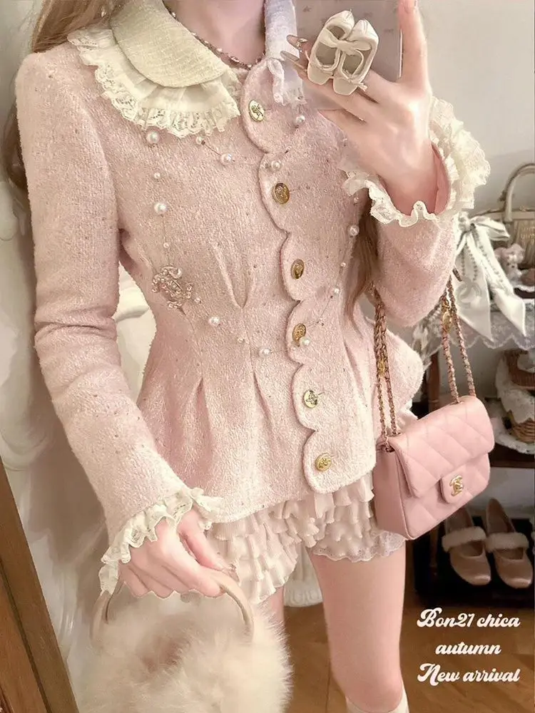 Winter Lolita Sweet Kawaii Elegant 2 Piece Set Woman Pink Lace Design Coat+ Retro Mini Skirt Female Chic Korea Popular Clothes
Winter Lolita Sweet Kawaii Elegant 2 Piece Set Woman Pink Lace Design Coat+ Retro Mini Skirt Female Chic Korea Popular Clothes