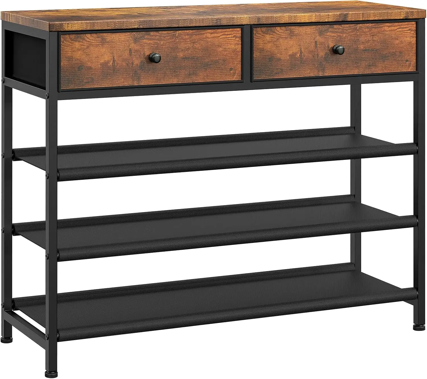 4-ярусная металлическая полка для обуви с 2 ящиками, деревянной столешницей и тканевыми полками для прихожей, вмещает 12-15 пар, цвет: рустик-коричневый
4-ярусная металлическая полка для обуви с 2 ящиками, деревянной столешницей и тканевыми полками для прихожей, вмещает 12-15 пар, цвет: рустик-коричневый