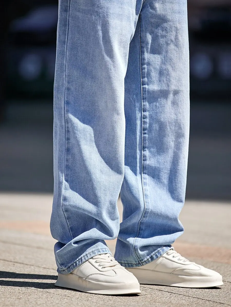 Mens Cotton Bleached Washed Straight Leg Jeans Light Blue Loose Fit Casual Denim Pants
Mens Cotton Bleached Washed Straight Leg Jeans Light Blue Loose Fit Casual Denim Pants