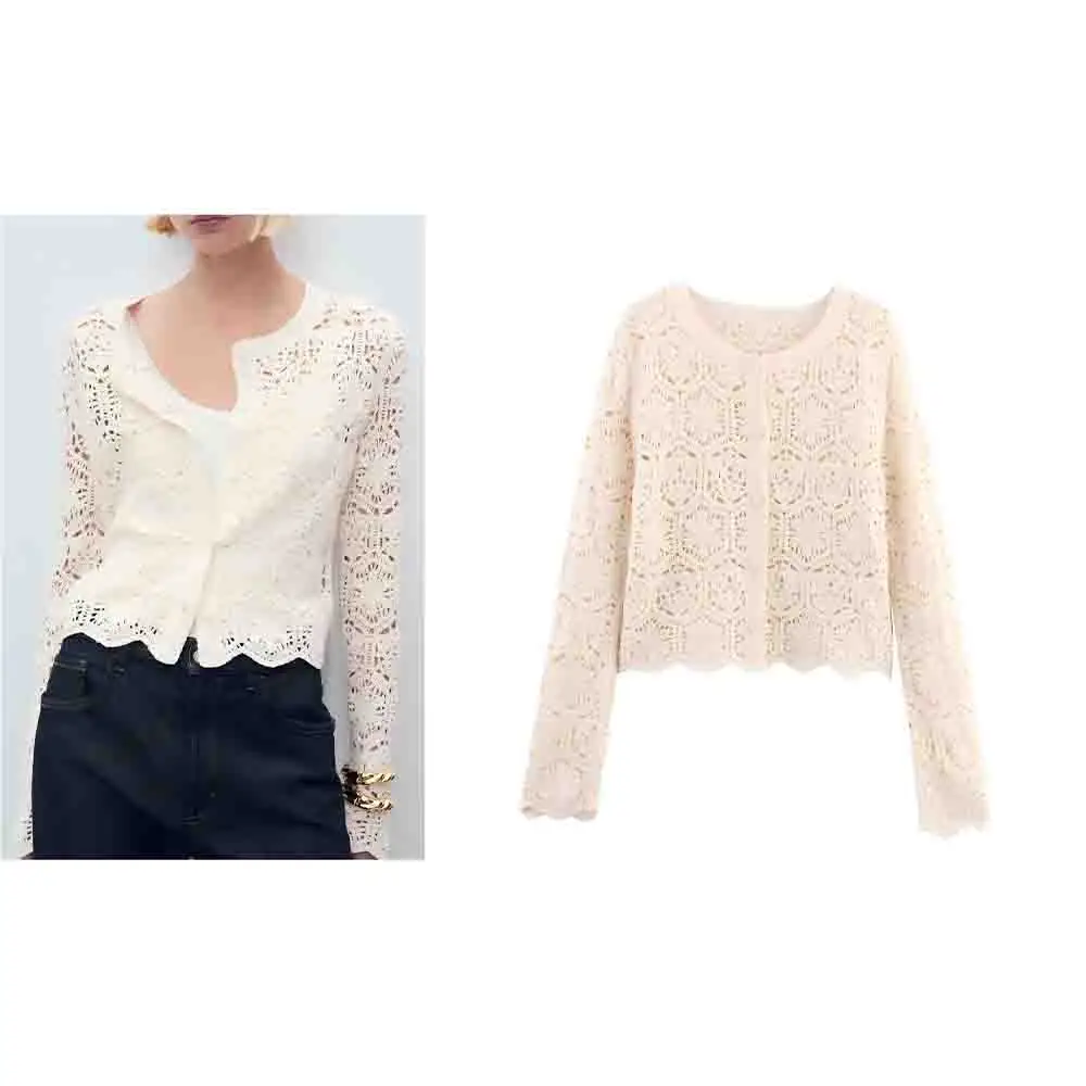 Women's new fashion casual single breasted hollow wave style hem knitted cardigan retro long sleeved women's coat chic top
Women's new fashion casual single breasted hollow wave style hem knitted cardigan retro long sleeved women's coat chic top