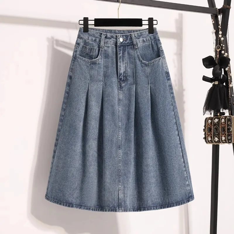 Summer High Waist Women Denim Pleated Skirt Blue Casual A-Line Mid-Length Skirt Versatile Casual Jean Skirts Female
Summer High Waist Women Denim Pleated Skirt Blue Casual A-Line Mid-Length Skirt Versatile Casual Jean Skirts Female