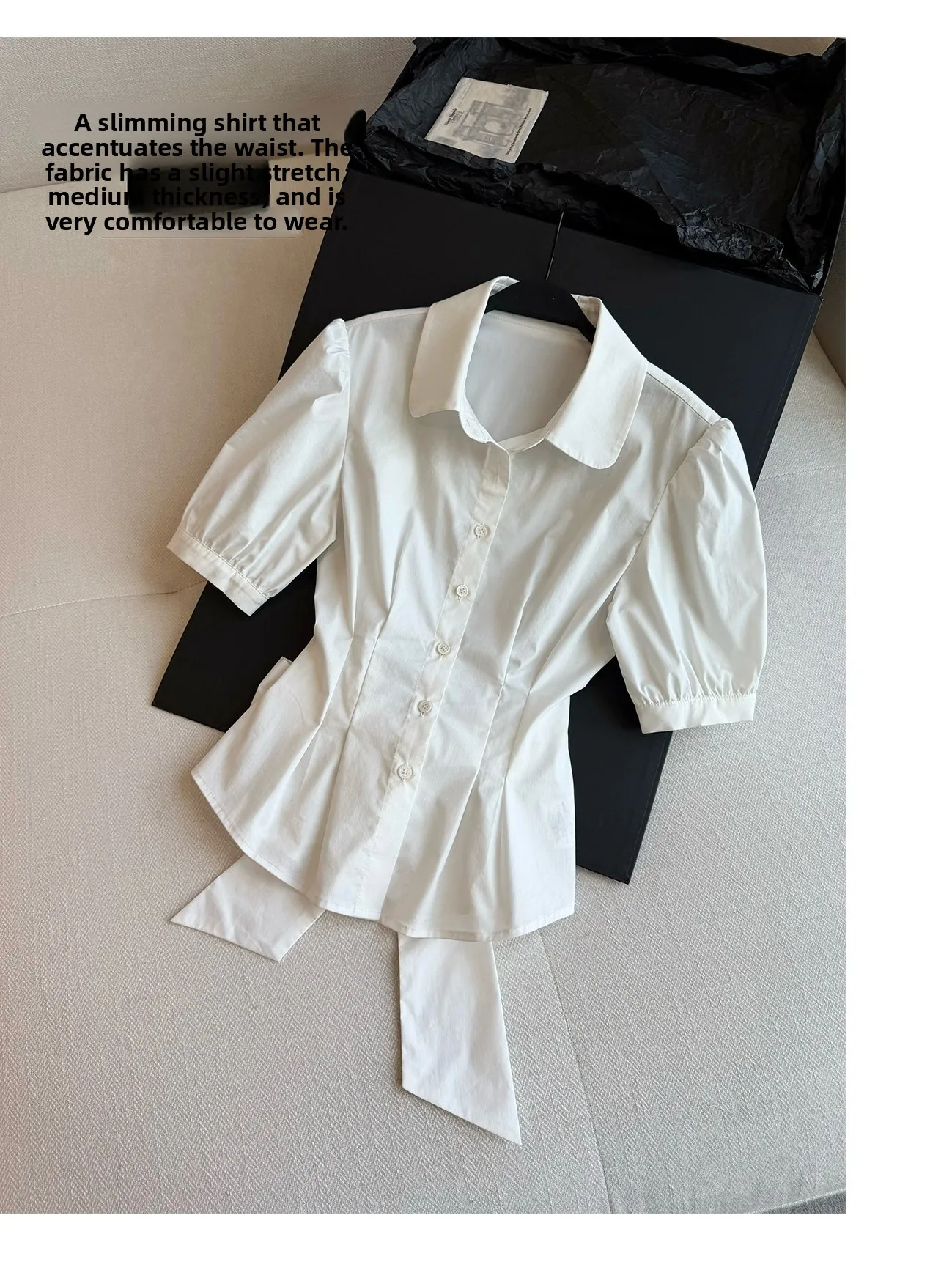 White Waist-Cinching Belted Bubble-Sleeve Shirt Show Body Shape Charming Casual Style Women's Top Fashionable Summer Shirt
White Waist-Cinching Belted Bubble-Sleeve Shirt Show Body Shape Charming Casual Style Women's Top Fashionable Summer Shirt