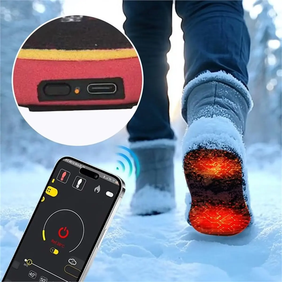 AT33 APP Control Smart Heated Insole Foot Warming Pad for Camping Outdoor Adjustable Temperature Feet Heating Shoe Pad 41-46
AT33 APP Control Smart Heated Insole Foot Warming Pad for Camping Outdoor Adjustable Temperature Feet Heating Shoe Pad 41-46