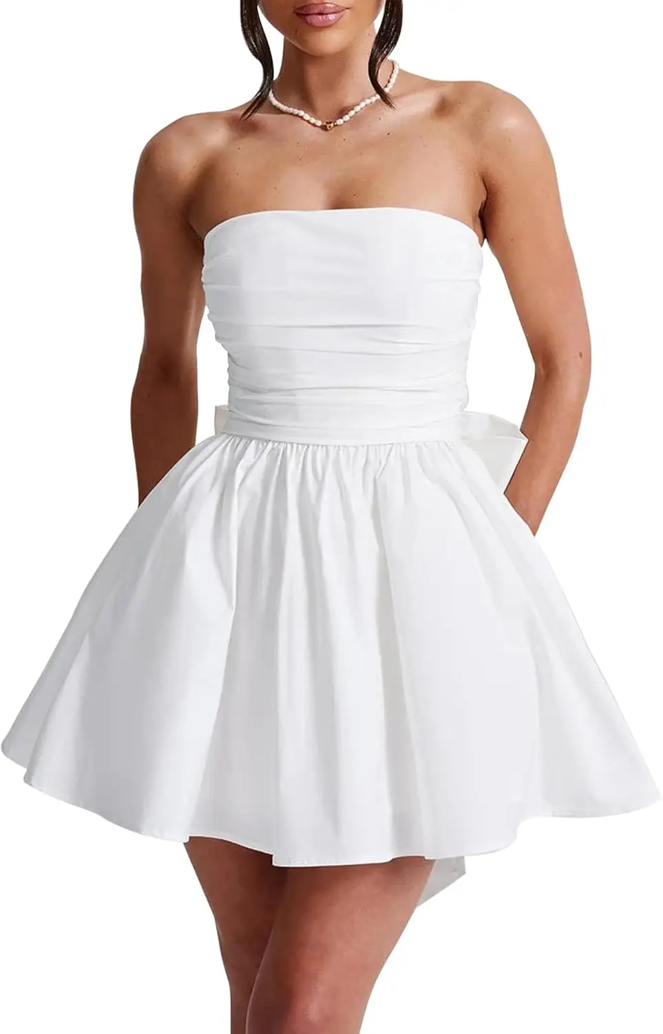 Women's Strapless Mini Dress Ruched Sleeveless Off Shoulder A-Line Pleated Short Dress with Oversized Bow Above Knee , Mini
Women's Strapless Mini Dress Ruched Sleeveless Off Shoulder A-Line Pleated Short Dress with Oversized Bow Above Knee , Mini
