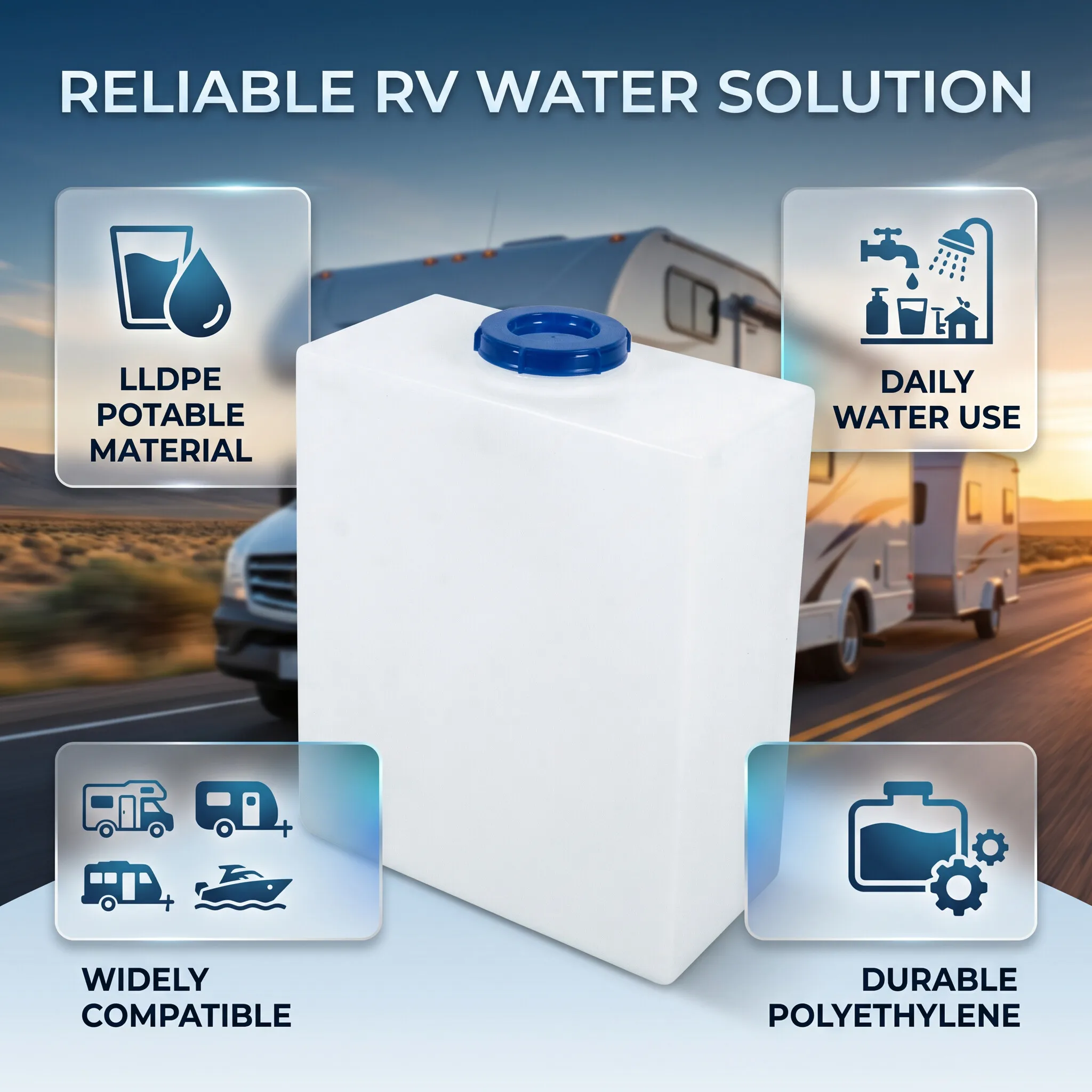 1Pc 3 Sizes 3/5/10 Gallons RV Water Storage Tank Heat Cold Resistant PE Fresh Water Tank for Trailer Boat Yacht
1Pc 3 Sizes 3/5/10 Gallons RV Water Storage Tank Heat Cold Resistant PE Fresh Water Tank for Trailer Boat Yacht