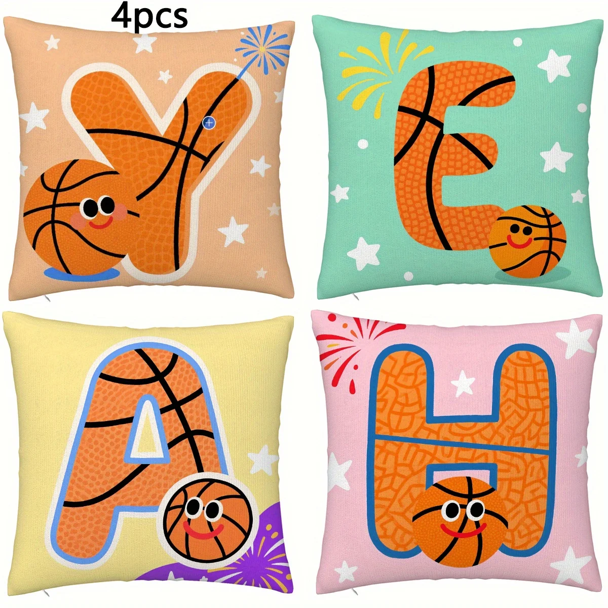 4pcs double-sided Printed Throw Pillow Covers, Cute "Y/E/A/H" Letter & Smiley Basketball Print Cushion Cases, Kids Home Decor
4pcs double-sided Printed Throw Pillow Covers, Cute "Y/E/A/H" Letter & Smiley Basketball Print Cushion Cases, Kids Home Decor