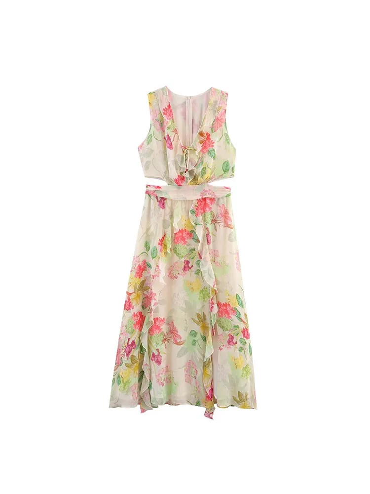 2025 Women Summer MIDI Tank Dress Fashion V-Neck Ruffles Hollow Out Chiffon Female Elegant Street Thin Dresses Clothing
2025 Women Summer MIDI Tank Dress Fashion V-Neck Ruffles Hollow Out Chiffon Female Elegant Street Thin Dresses Clothing