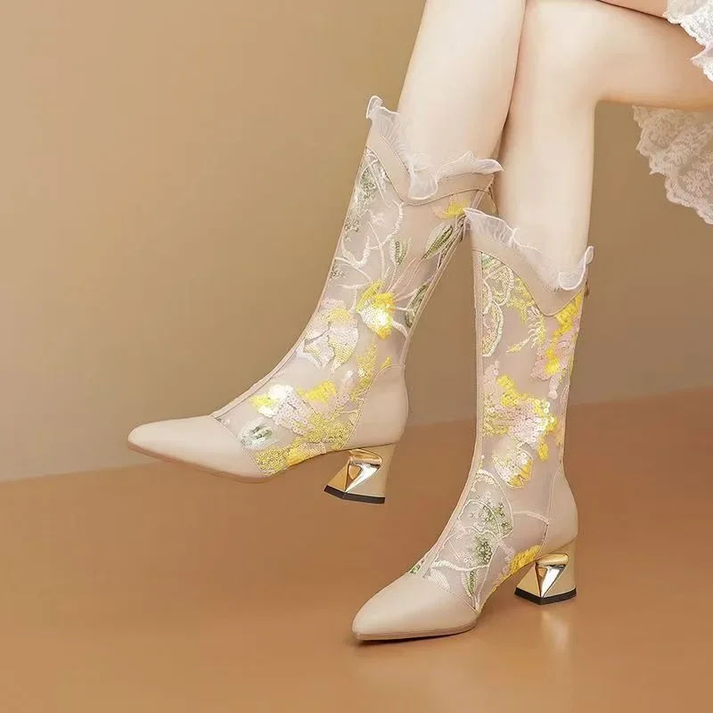 Summer Genuine Leather High Boots. Hand Embroidered Lace Mesh Hollow Sandals. Luxurious High Heels. Women's High Boots
Summer Genuine Leather High Boots. Hand Embroidered Lace Mesh Hollow Sandals. Luxurious High Heels. Women's High Boots