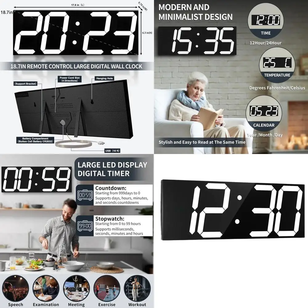 Большие настенные LED-часы 18,7 дюйма с крупными цифрами, многофункциональным пультом ДУ, таймером, будильником и календарем (белые)
Большие настенные LED-часы 18,7 дюйма с крупными цифрами, многофункциональным пультом ДУ, таймером, будильником и календарем (белые)