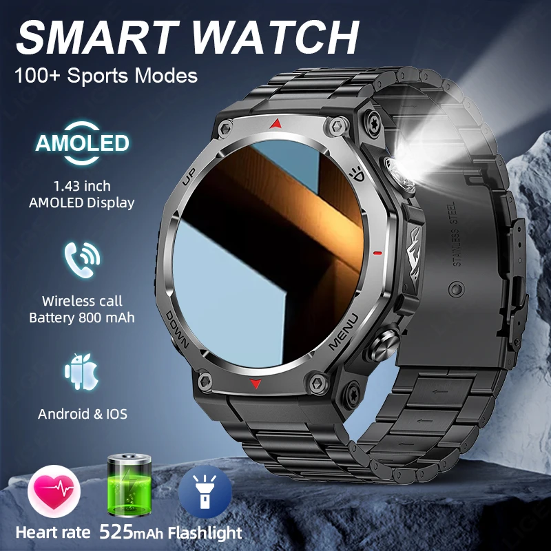 LIGE Bluetooth Smart Watch 1.43 Inch Ultra Clear Screen Highlight Flashlight UV Purple Light Smartwatch Full Screen Touch Watch
LIGE Bluetooth Smart Watch 1.43 Inch Ultra Clear Screen Highlight Flashlight UV Purple Light Smartwatch Full Screen Touch Watch
