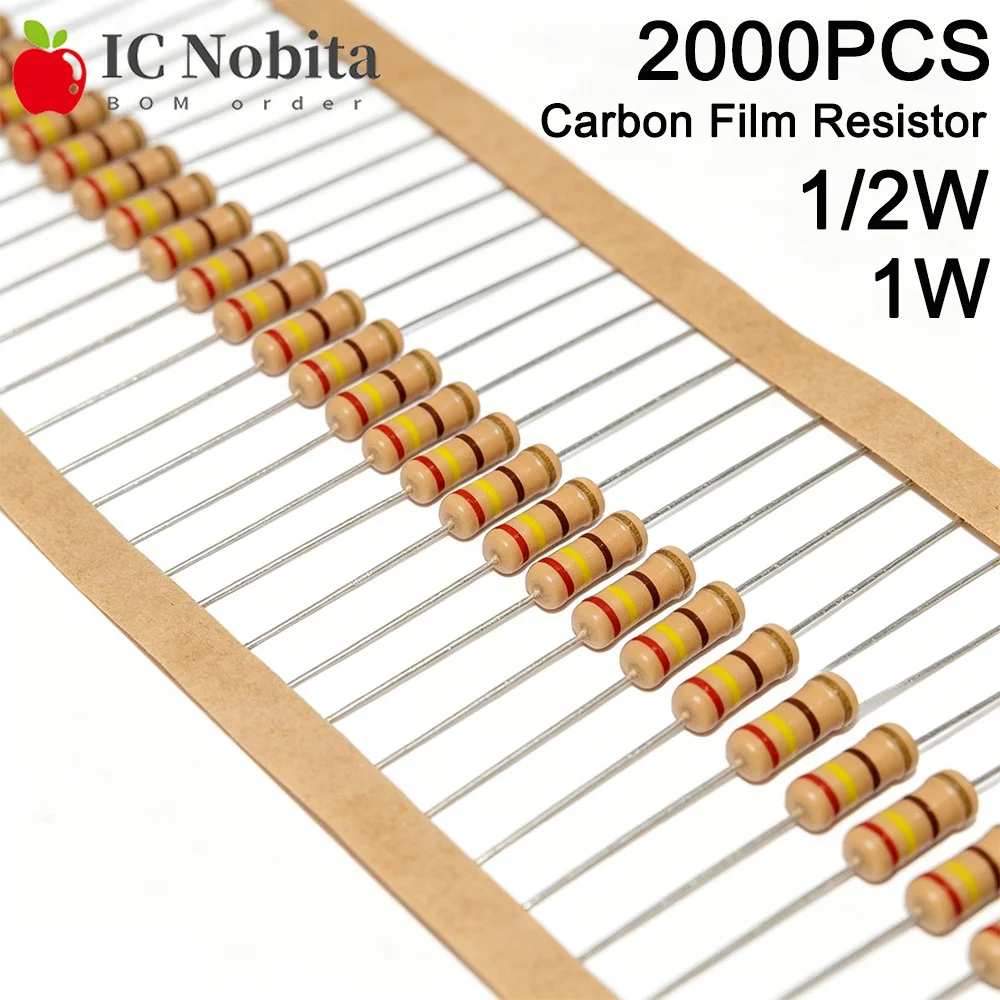 2000PCS 1/2W 1W Carbon Film Resistor 5% 1 2 4.7 10 20 30 47 100 220 300 330 470 ohm 3.3k 10k 22k 33k 100k 220k 330k 470k 1M ohm
2000PCS 1/2W 1W Carbon Film Resistor 5% 1 2 4.7 10 20 30 47 100 220 300 330 470 ohm 3.3k 10k 22k 33k 100k 220k 330k 470k 1M ohm