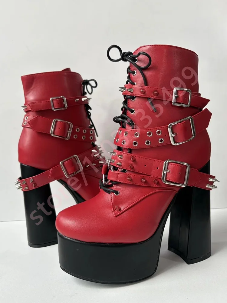 Red Platform Rivet Belt Buckle Short Boots 2025 Autumn New Round Thick High Heels Sexy Ladies Fashion Party Catwalk Stage Boots
Red Platform Rivet Belt Buckle Short Boots 2025 Autumn New Round Thick High Heels Sexy Ladies Fashion Party Catwalk Stage Boots