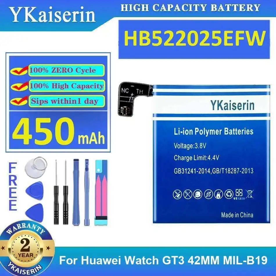 HB522025EFW 450Mah Premium Replacement High Capacity Watch Battery For Huawei GT3 42MM Mil-B19
HB522025EFW 450Mah Premium Replacement High Capacity Watch Battery For Huawei GT3 42MM Mil-B19