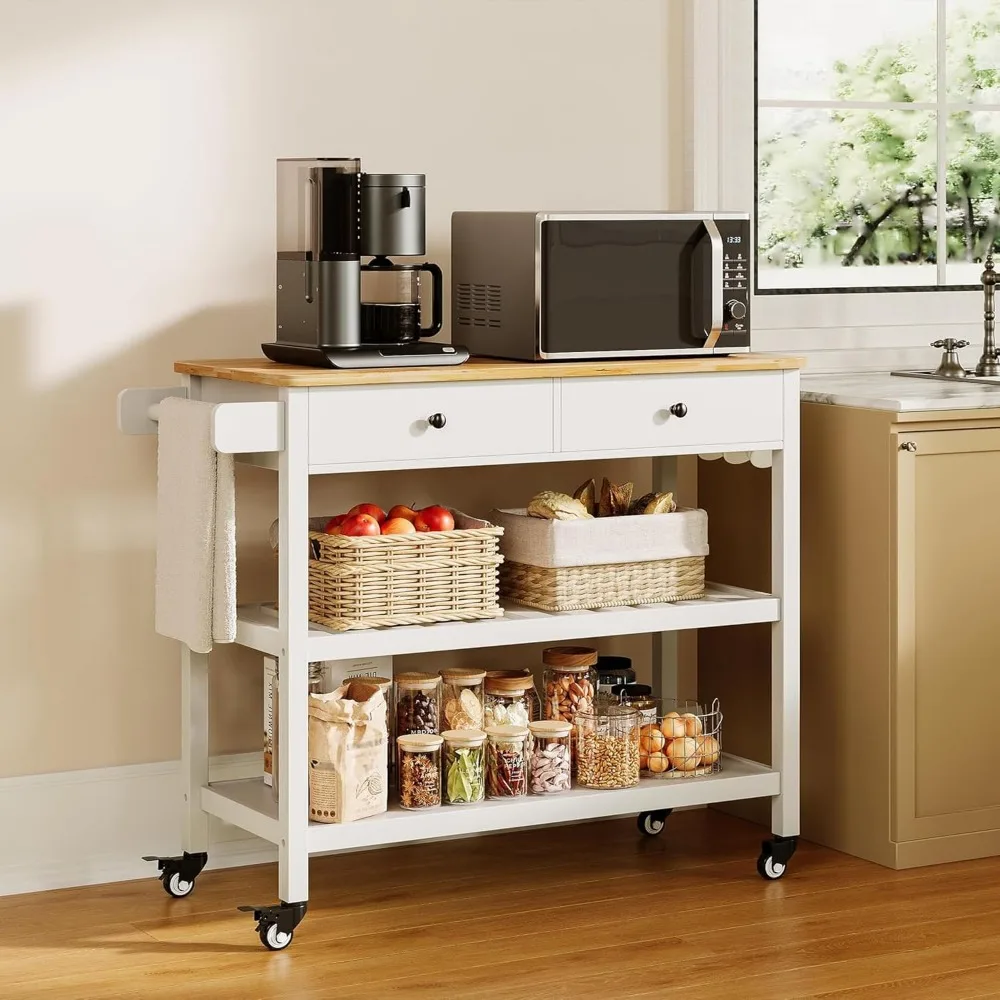 Kitchen Island Cart on Wheels with 40'' Wood Tabletop, 2 Open Tiers Spacious Storage Shelve
Kitchen Island Cart on Wheels with 40'' Wood Tabletop, 2 Open Tiers Spacious Storage Shelve