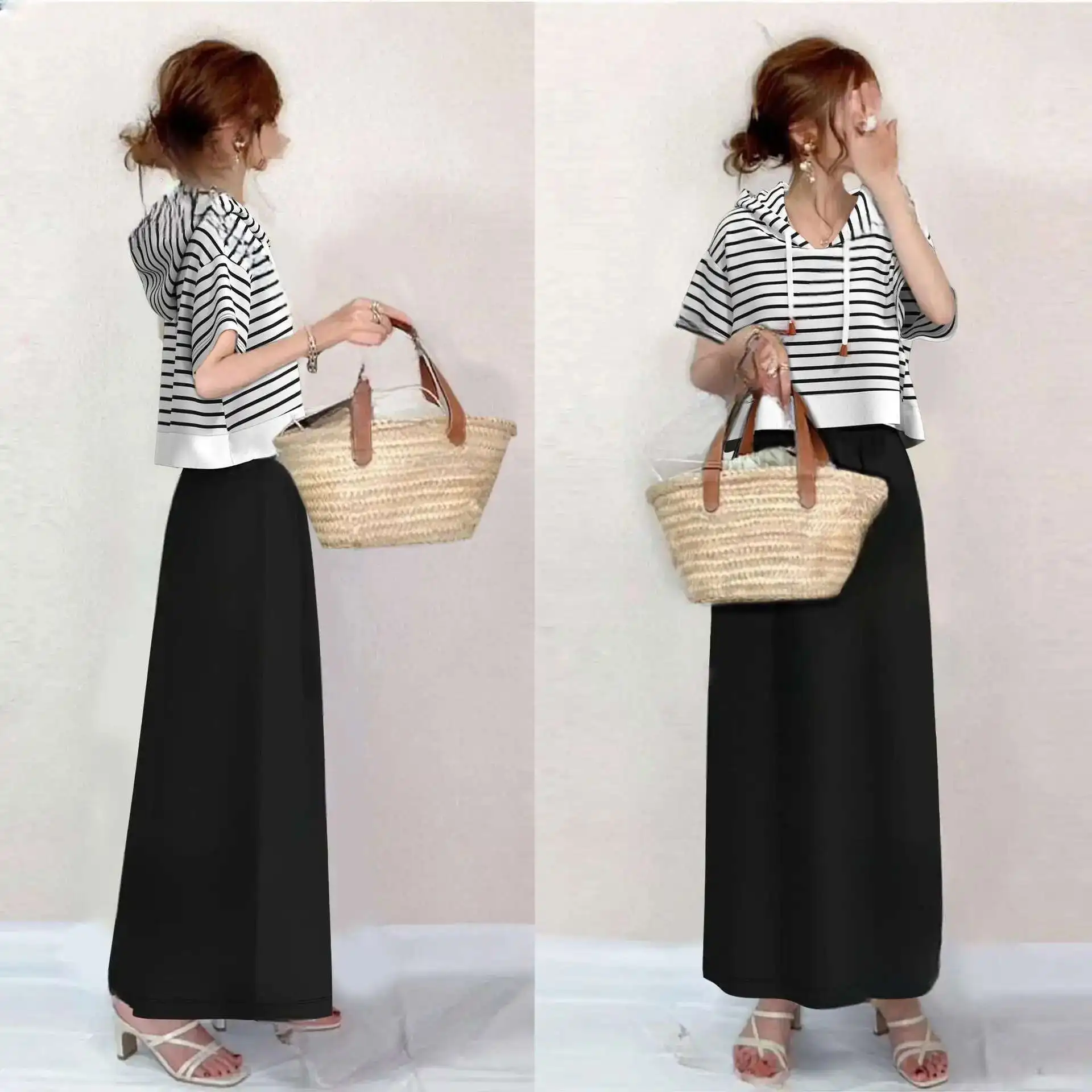 2025 Summer New Hooded Striped Sweatshirt Straight Tube Half Skirt Two-piece Set
2025 Summer New Hooded Striped Sweatshirt Straight Tube Half Skirt Two-piece Set