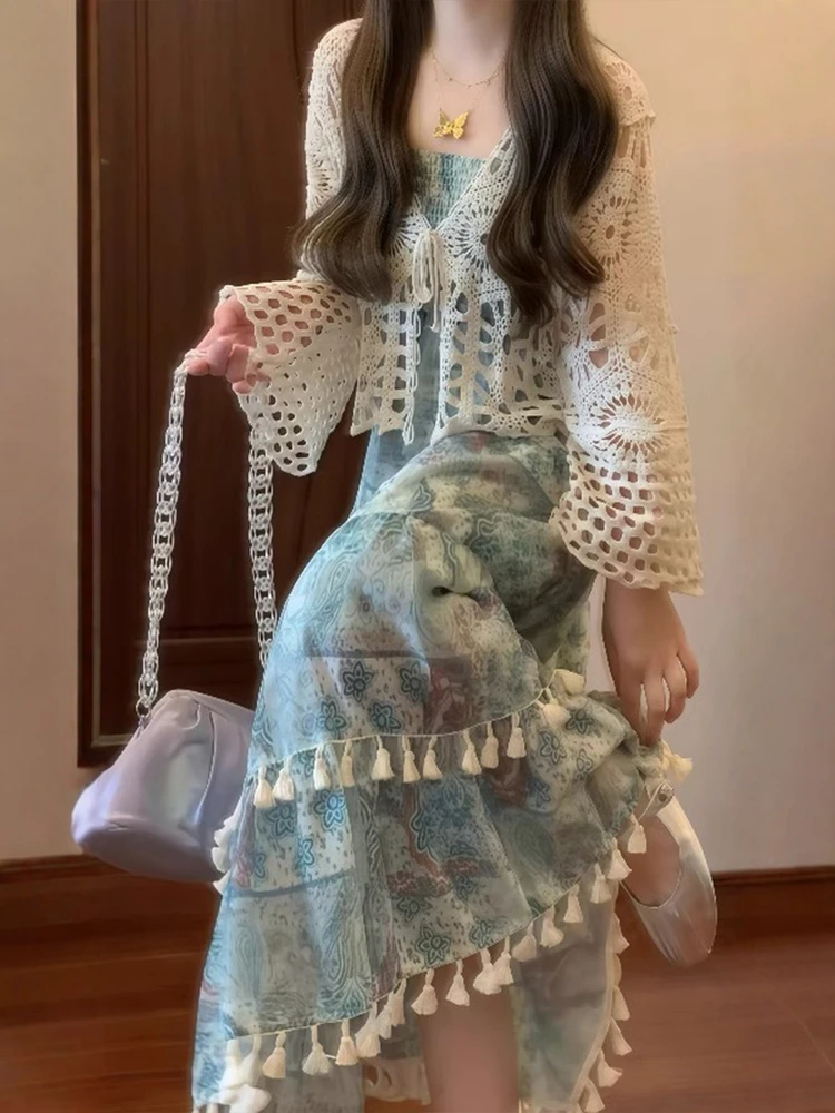 Summer n Women's plus Size Vaion Dr Set Hollow out Cardigan Strapl Gown for Beach Holiday Faionable Ensemble
Summer n Women's plus Size Vaion Dr Set Hollow out Cardigan Strapl Gown for Beach Holiday Faionable Ensemble