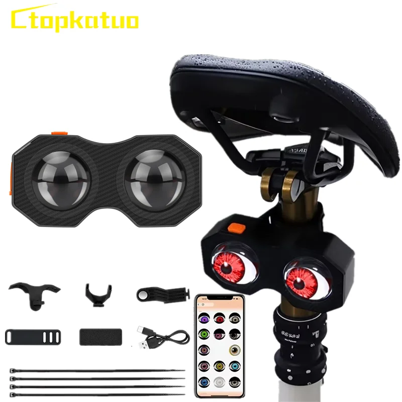 Bicycle Motorcycle Taillight Devil's Eye Rear Bike Lights 82 Mode App Control Dynamic Eye Rechargeable Bicycle Rear Lamp
Bicycle Motorcycle Taillight Devil's Eye Rear Bike Lights 82 Mode App Control Dynamic Eye Rechargeable Bicycle Rear Lamp