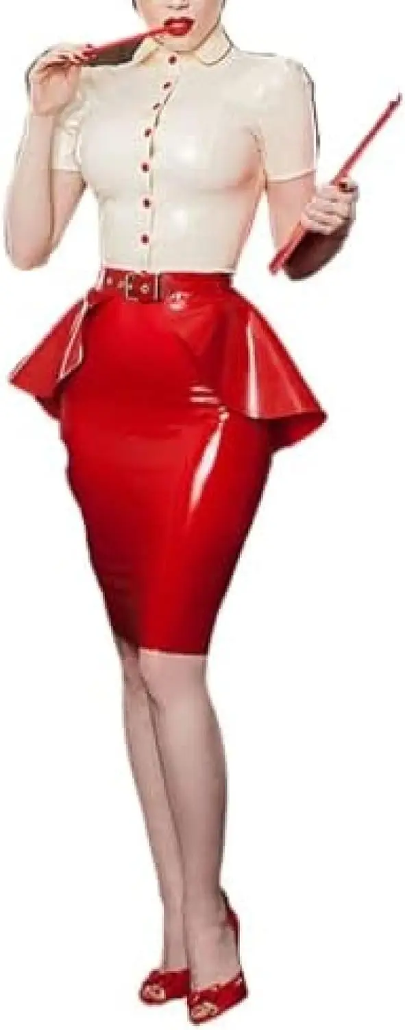 Sexy Women Latex White Shirt and Red Skirts Awith Lace Skirt
Sexy Women Latex White Shirt and Red Skirts Awith Lace Skirt
