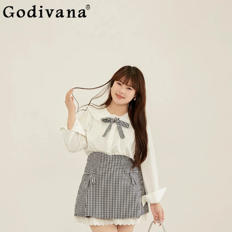 Large Size Spring Girl Peter Pan Collar Sweet Bow Long Sleeve Shirt High Waist A-line Lace Age-reducing Versatile Plaid Skirt
Large Size Spring Girl Peter Pan Collar Sweet Bow Long Sleeve Shirt High Waist A-line Lace Age-reducing Versatile Plaid Skirt
