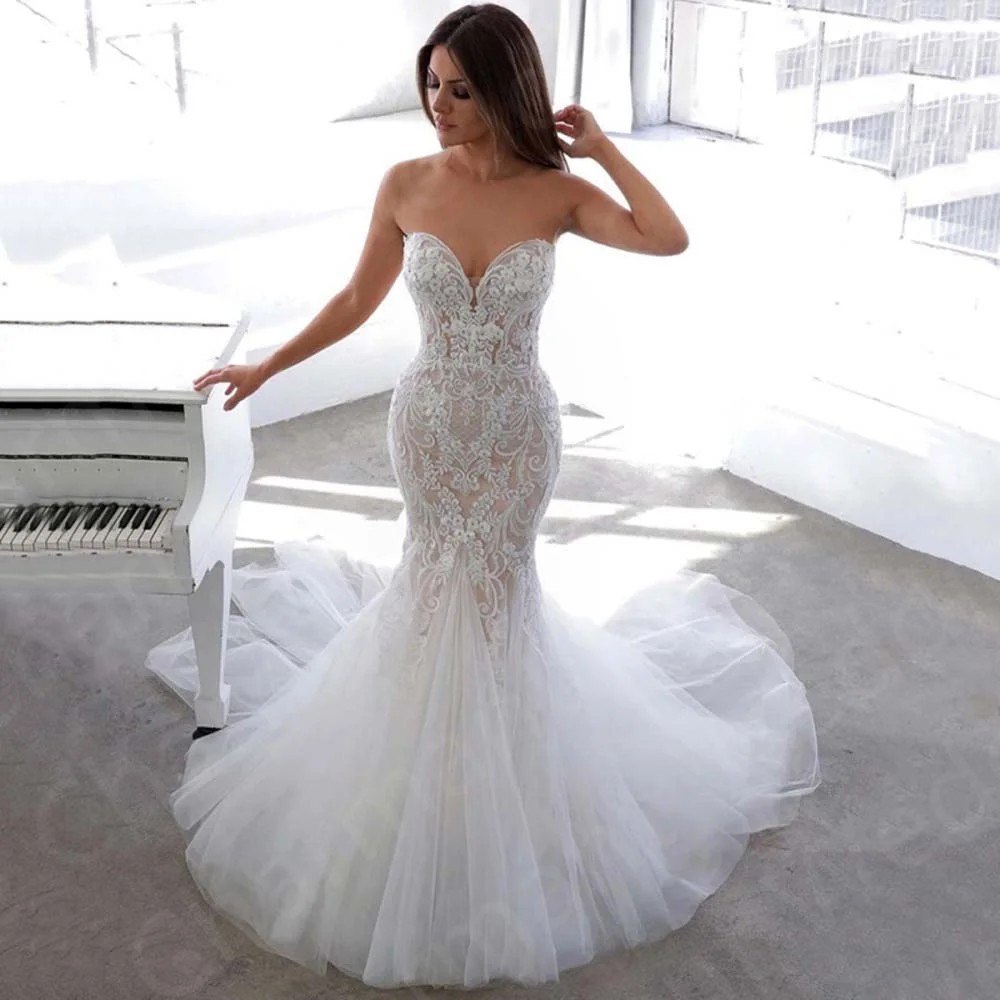 2022 Elegant Mermaid Wedding Dresses Lace Bridal Gowns Sweetheart Sleeveless Robe De Mariée White Open Back
2022 Elegant Mermaid Wedding Dresses Lace Bridal Gowns Sweetheart Sleeveless Robe De Mariée White Open Back