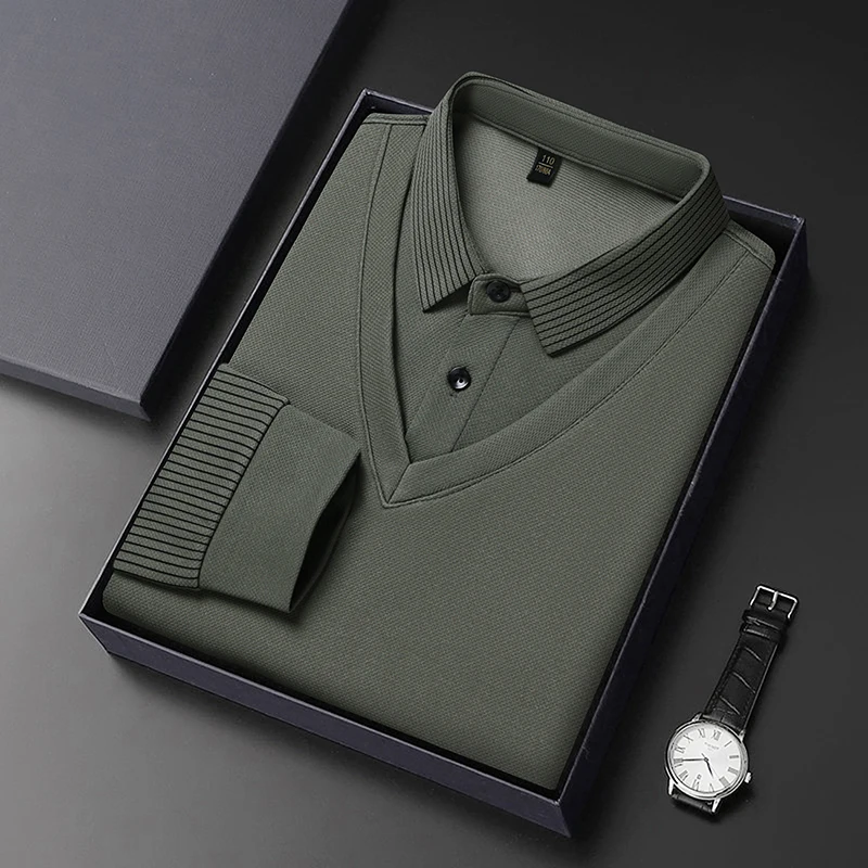 Autumn and Winter Men's Polo Shirts Men Fake Two Piece Business Casual Knitwear Sweater Polo Shirts Formal Cotton Men's Coat
Autumn and Winter Men's Polo Shirts Men Fake Two Piece Business Casual Knitwear Sweater Polo Shirts Formal Cotton Men's Coat