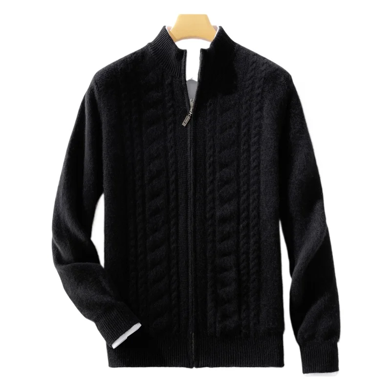 High Quality Men Mock Collar Twisted Cardigan Autumn Winter Thick Zipper 100% Merino Wool Sweater Casual Coat Cashmere Knitwear
High Quality Men Mock Collar Twisted Cardigan Autumn Winter Thick Zipper 100% Merino Wool Sweater Casual Coat Cashmere Knitwear