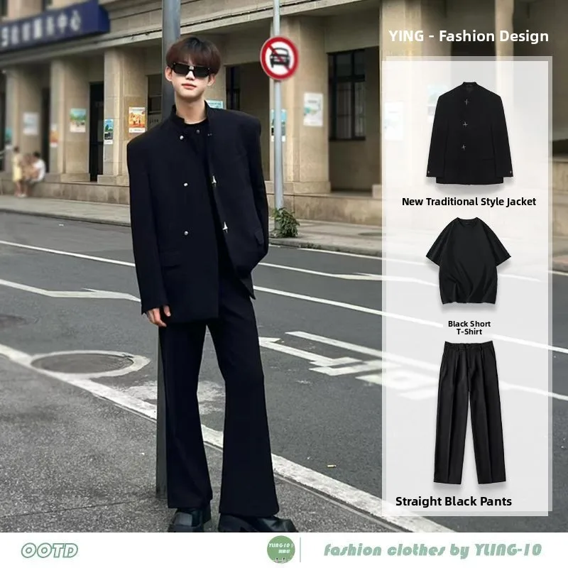 New Chinese Style Men's Suit Jacket with Metal Buckle Design Stand Collar Shoulder Pad Zhongshan Coat Long Sleeve Polyester
New Chinese Style Men's Suit Jacket with Metal Buckle Design Stand Collar Shoulder Pad Zhongshan Coat Long Sleeve Polyester