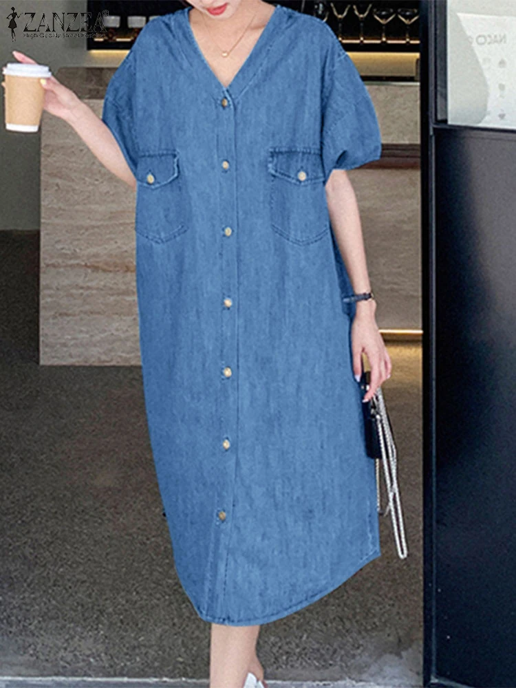 2025 Summer Single Breast V-neck Vestidos ZANZEA Casual Loose Long Dress Fashion Solid Color Midi Robe Women Pockets Sundress
2025 Summer Single Breast V-neck Vestidos ZANZEA Casual Loose Long Dress Fashion Solid Color Midi Robe Women Pockets Sundress