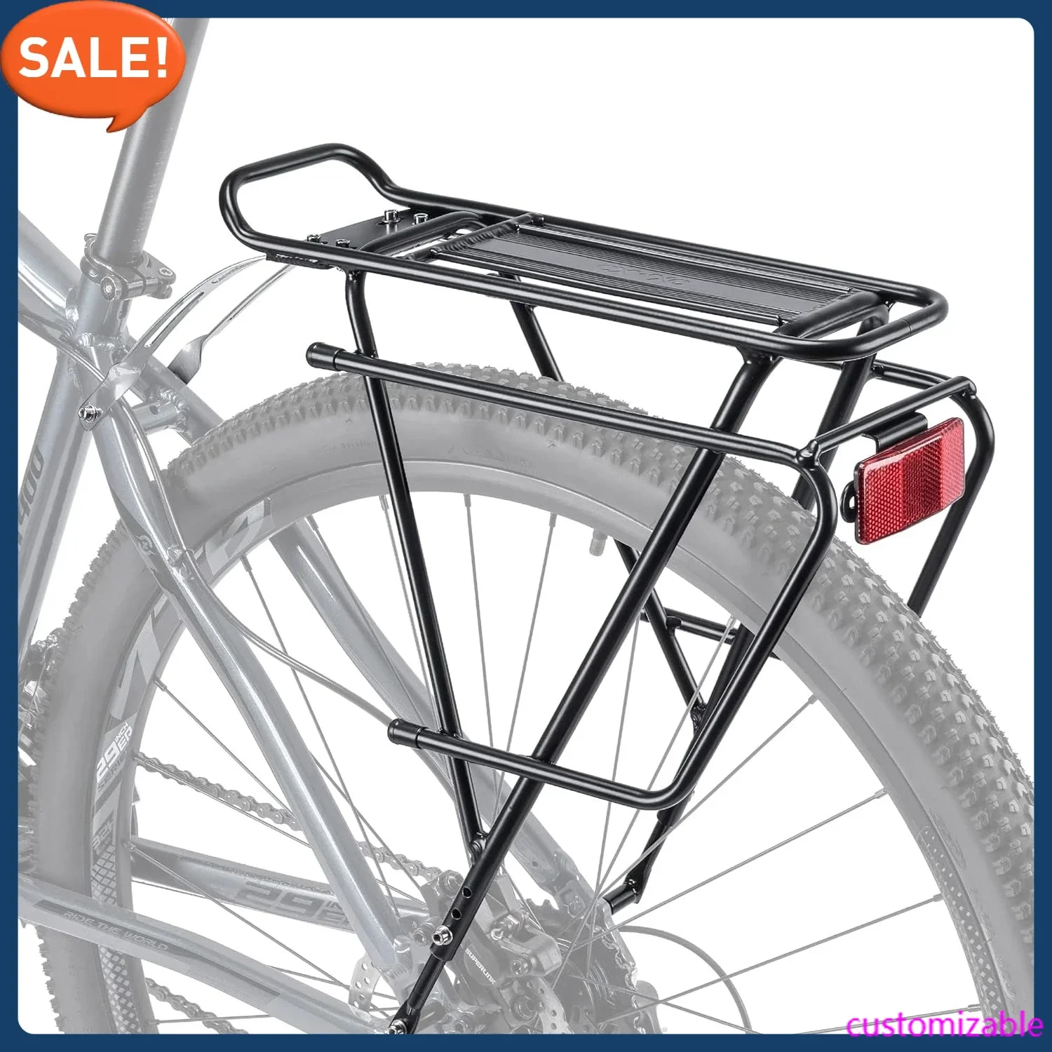 Rear Bike Rack - Bike Cargo Rack for Disc Brake/Non-Disc Brake Mount - Bicycle Pannier Rack, Touring Carrier Rack fit 26”-29” 
Rear Bike Rack - Bike Cargo Rack for Disc Brake/Non-Disc Brake Mount - Bicycle Pannier Rack, Touring Carrier Rack fit 26”-29”