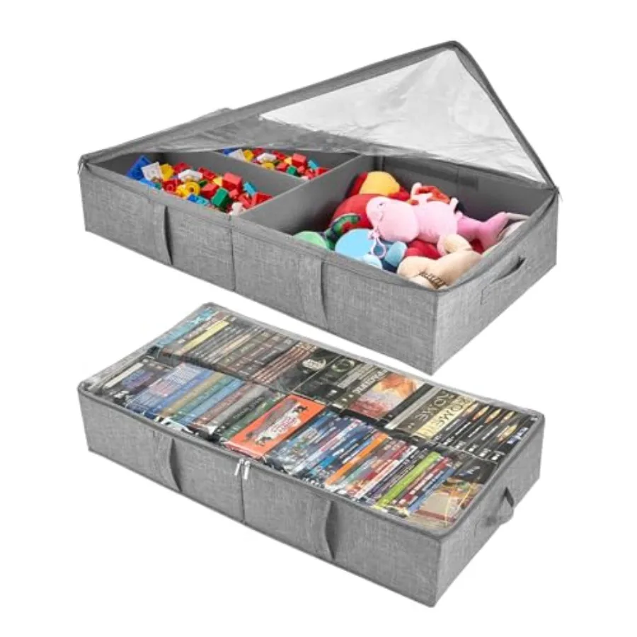 2-Pack Under Bed Toy Storage Boxes Grey Toy Organizer with Clear PVC Lid Foldable Under Couch Storage Bins 31.8×16×5.9in Toys S
2-Pack Under Bed Toy Storage Boxes Grey Toy Organizer with Clear PVC Lid Foldable Under Couch Storage Bins 31.8×16×5.9in Toys S