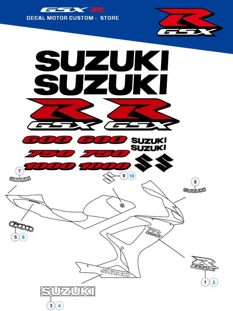 for SUZUKI GSXR GSX-R 600 750 1000 Multi color selection Full Vehicle Fairing Shell Sticker Decals OEM Original Factory Replica
for SUZUKI GSXR GSX-R 600 750 1000 Multi color selection Full Vehicle Fairing Shell Sticker Decals OEM Original Factory Replica