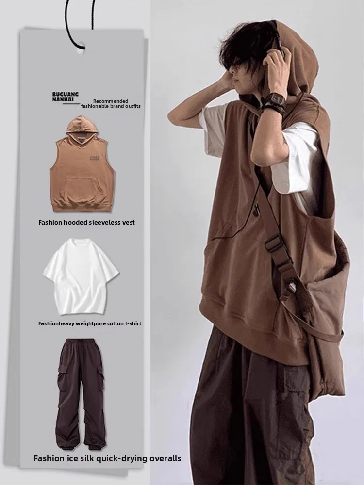 Cool Brown Hooded Vest And Pants Set for Men Summer Faion Ensemble Heavy Du Workwear ort Sve Long Pants Youth Size
Cool Brown Hooded Vest And Pants Set for Men Summer Faion Ensemble Heavy Du Workwear ort Sve Long Pants Youth Size