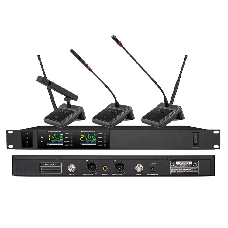 DM102 UHF 2 Channels Wireless Microphone Conference Microphone System
DM102 UHF 2 Channels Wireless Microphone Conference Microphone System