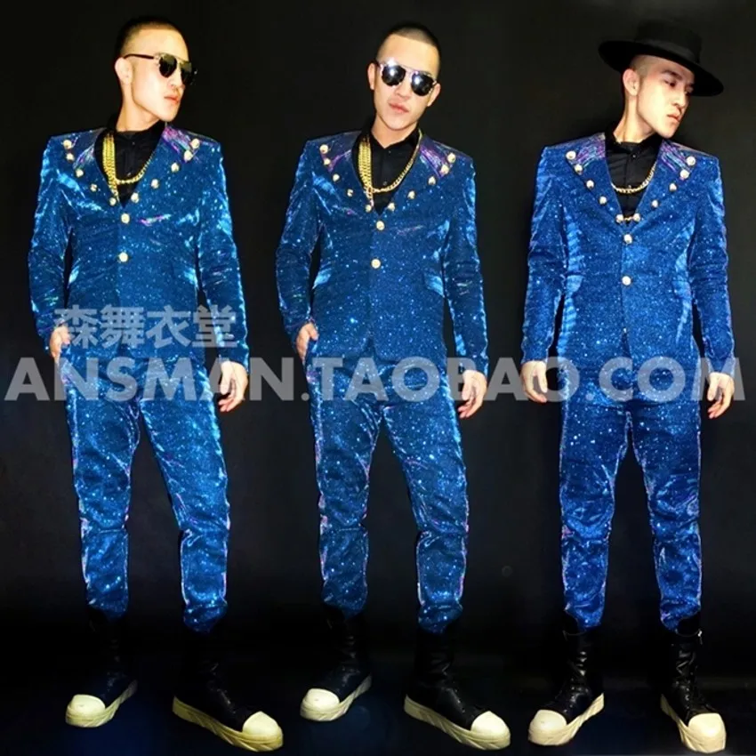Spring New Men's Fashion DJ Blue Flash Court Suit Lapel Coat Plus Size Singer Stage Jacket Costumes Men Nightclub Bar Outerwear
Spring New Men's Fashion DJ Blue Flash Court Suit Lapel Coat Plus Size Singer Stage Jacket Costumes Men Nightclub Bar Outerwear