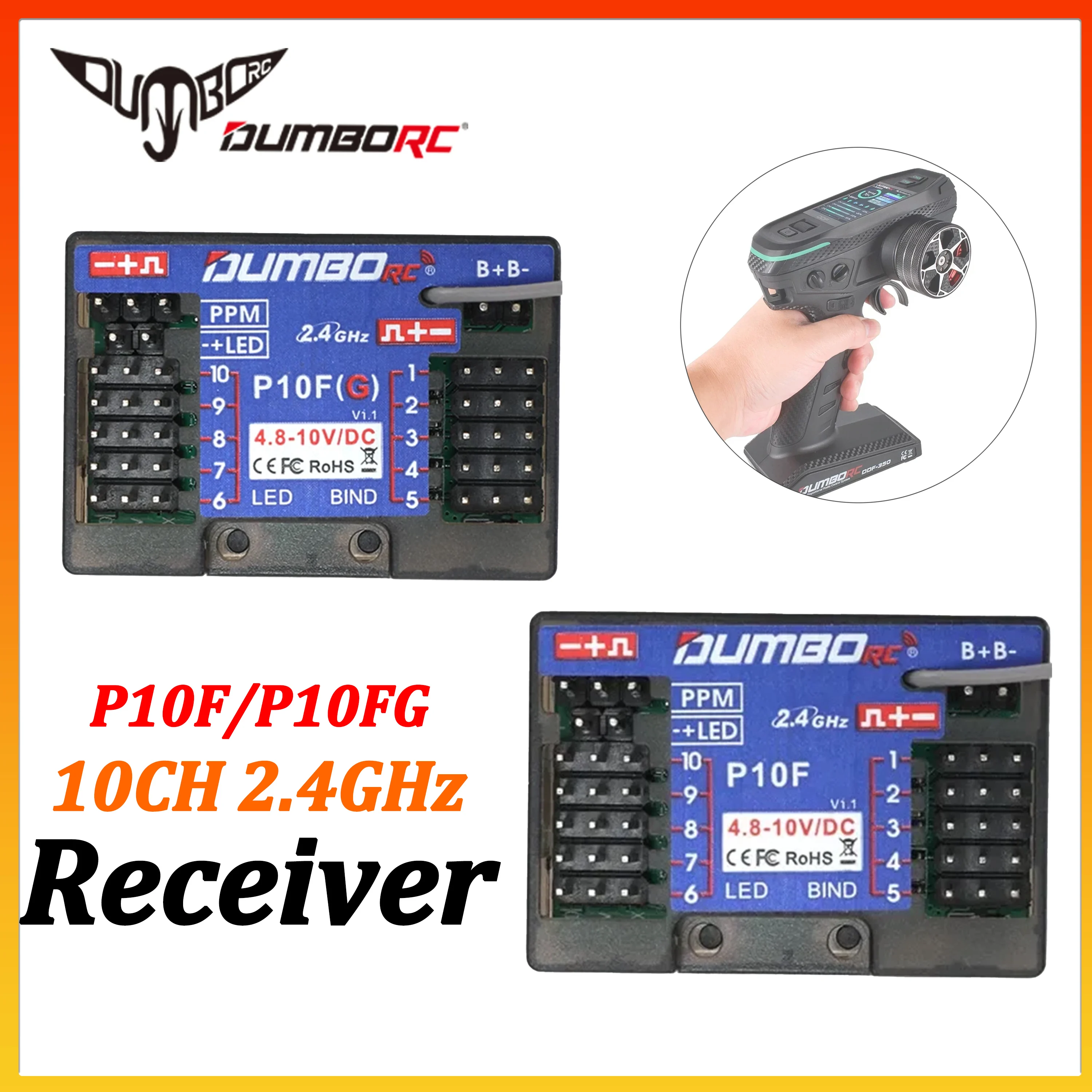 DUMBORC 10CH 2.4GHz Gyro Receiver P10F P10FG PPM PWM for X10P-350 DDF-350 Transmitter Remote Control RC Cars Tank Boat Model
DUMBORC 10CH 2.4GHz Gyro Receiver P10F P10FG PPM PWM for X10P-350 DDF-350 Transmitter Remote Control RC Cars Tank Boat Model