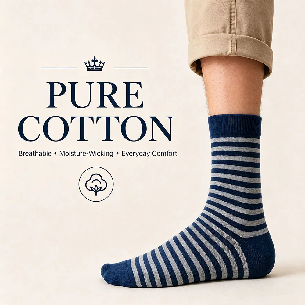 6 Pairs Men's Blue Grey Striped Crew Socks Pure Cotton Breathable Moisture Wicking Cushioned Casual Mid Calf Comfort Gift Box
6 Pairs Men's Blue Grey Striped Crew Socks Pure Cotton Breathable Moisture Wicking Cushioned Casual Mid Calf Comfort Gift Box