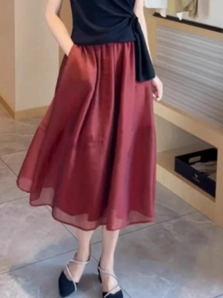 Nighpha 2025 Spring Summer Organza Midi Skirt for Women Elastic High Waisted A-line Long Skirt with Pockets
Nighpha 2025 Spring Summer Organza Midi Skirt for Women Elastic High Waisted A-line Long Skirt with Pockets
