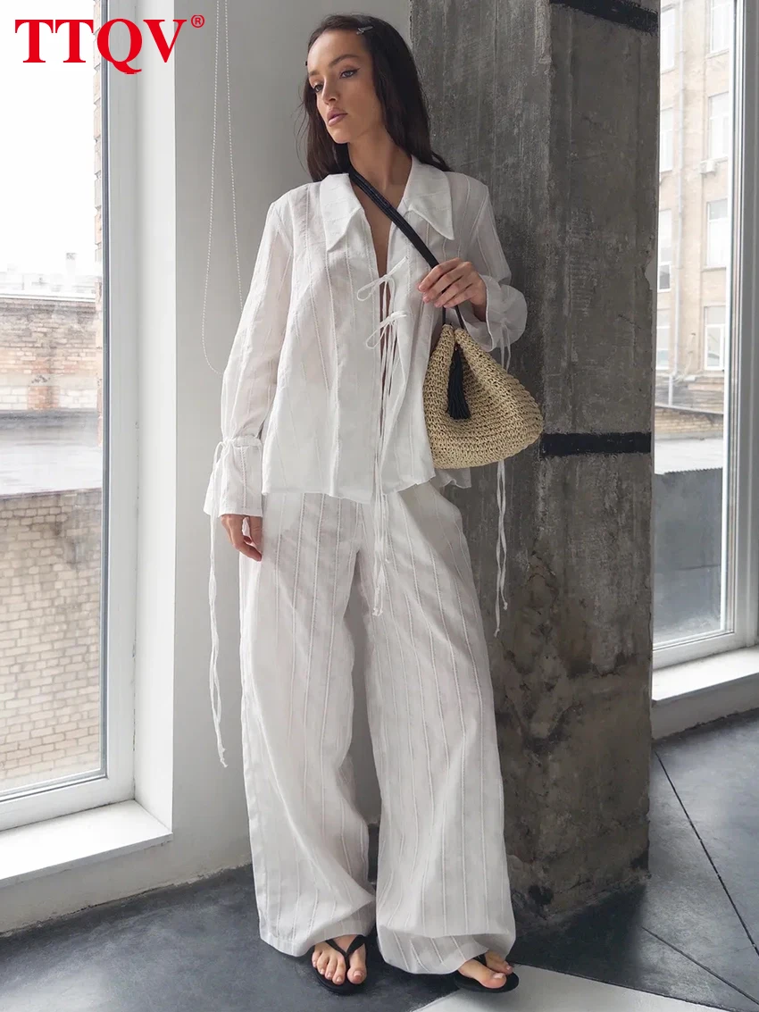 TTQV Fashion Loose White Women's 2-Piece Sets Sexy Long Sleeve Shirt With High Waist Wide Pants Set Female Clothing Streetwear
TTQV Fashion Loose White Women's 2-Piece Sets Sexy Long Sleeve Shirt With High Waist Wide Pants Set Female Clothing Streetwear