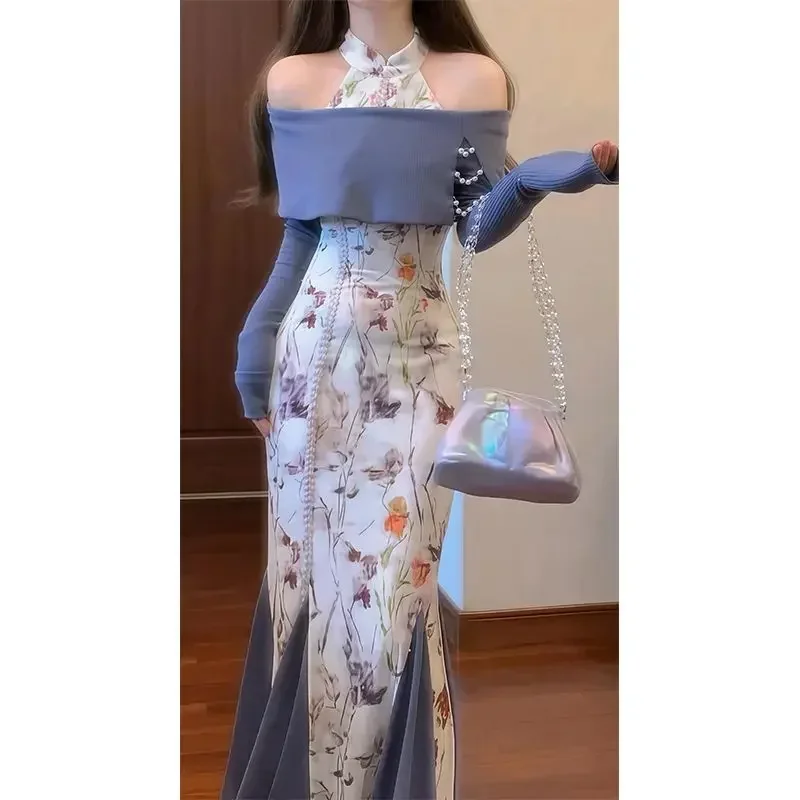 New Chinese Style Halter Slim Fit Bodycon Dress for Women+ Off Shoulder Long Sleeve Knitted Pullover Autumn New Two Piece Sets
New Chinese Style Halter Slim Fit Bodycon Dress for Women+ Off Shoulder Long Sleeve Knitted Pullover Autumn New Two Piece Sets