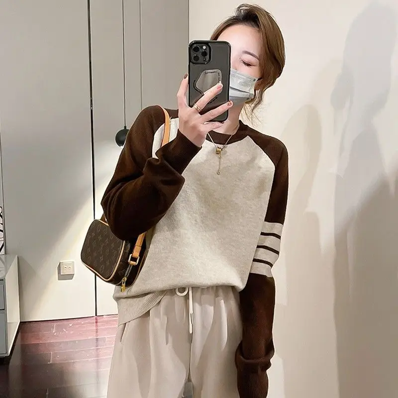 Women Clothing Fashion All-match Patchwork Knit Pullovers Autumn Winter Casual Loose O-neck Long Sleeve Sweaters Lady Sweet Top
Women Clothing Fashion All-match Patchwork Knit Pullovers Autumn Winter Casual Loose O-neck Long Sleeve Sweaters Lady Sweet Top