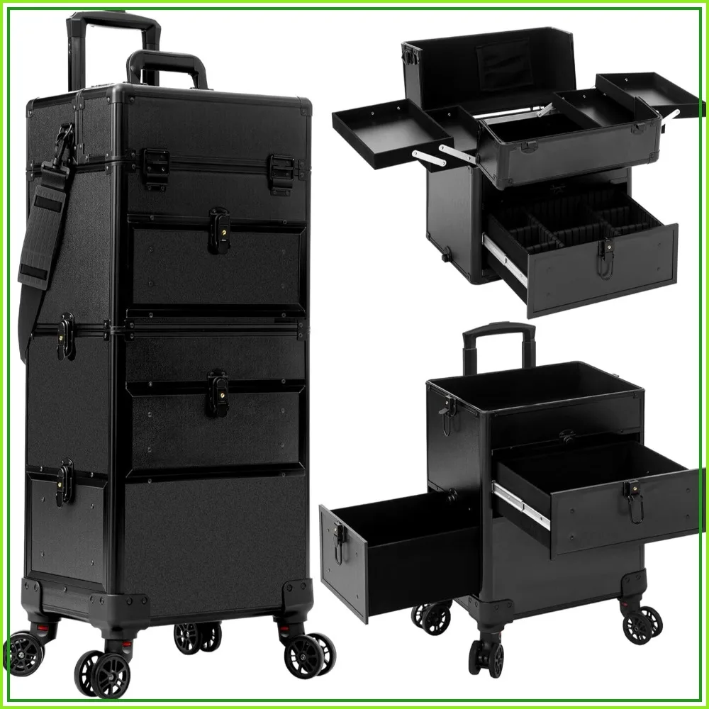 5-in-1 Rolling Makeup Case with 3 Drawers, Cosmetology Train Case on Wheels for Artist Salon Nail Tech, Black
5-in-1 Rolling Makeup Case with 3 Drawers, Cosmetology Train Case on Wheels for Artist Salon Nail Tech, Black