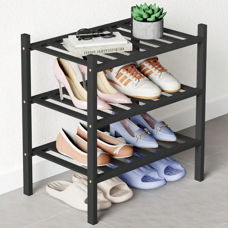 Bamboo Shoe Rack For Closet, 3 Tier Small Wooden Stackable Shoe Organizer, Free Standing Shoes Storage Shelf For Entryway, Front
Bamboo Shoe Rack For Closet, 3 Tier Small Wooden Stackable Shoe Organizer, Free Standing Shoes Storage Shelf For Entryway, Front